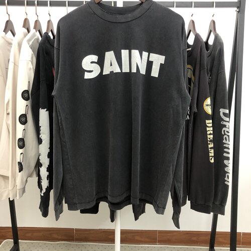 SaintMichael 25fw新款经典Logo 水洗做旧长袖T恤复古TEE潮牌男女