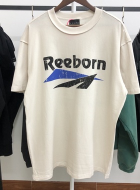 FP恶搞Reeborn字母破坏印花反穿版型水洗做旧宽松夏季圆领短袖T恤