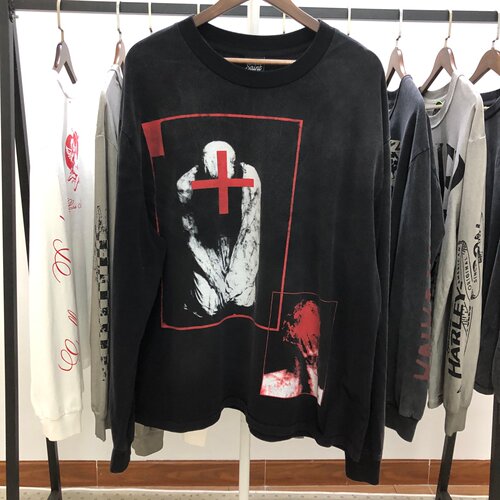 Saint Micheal 26SS 玛丽莲曼森三方联名洗水做旧长袖T恤男女潮