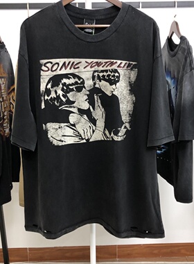 1990柯本巡演超稀有SONIC YOUTH x NIRVANA洗水做旧短袖T恤男潮