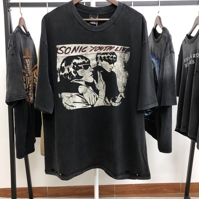 1990柯本巡演超稀有SONIC YOUTH x NIRVANA洗水做旧短袖T恤男潮