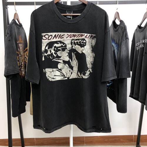 1990柯本巡演超稀有SONIC YOUTH x NIRVANA洗水做旧短袖T恤男潮