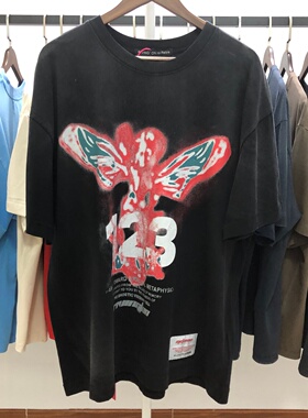 RRR123 红蝴蝶 美式重磅vintage水洗复古做旧宽松VTG短袖T恤男女