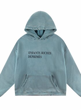 ERD高版本水洗破坏虫洞连帽卫衣字母美式男女外套帽衫白敬亭同款