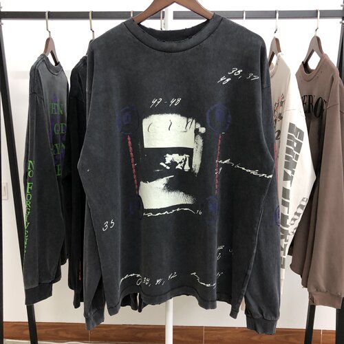 ERD忧郁的富二代 FW25 抽象印花棉质平纹针织水洗落肩长袖T恤男潮