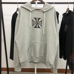 West Coast Choppers 25SS Grey Hoodie做旧连帽卫衣帽衫男女潮