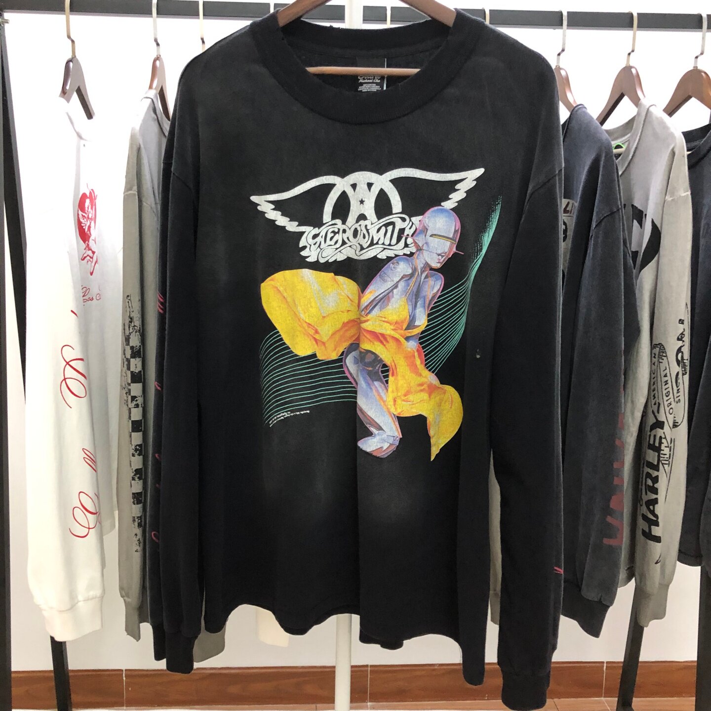 Saint Michael 26AW 胸前动漫人物字母印花做旧长袖T恤男女潮