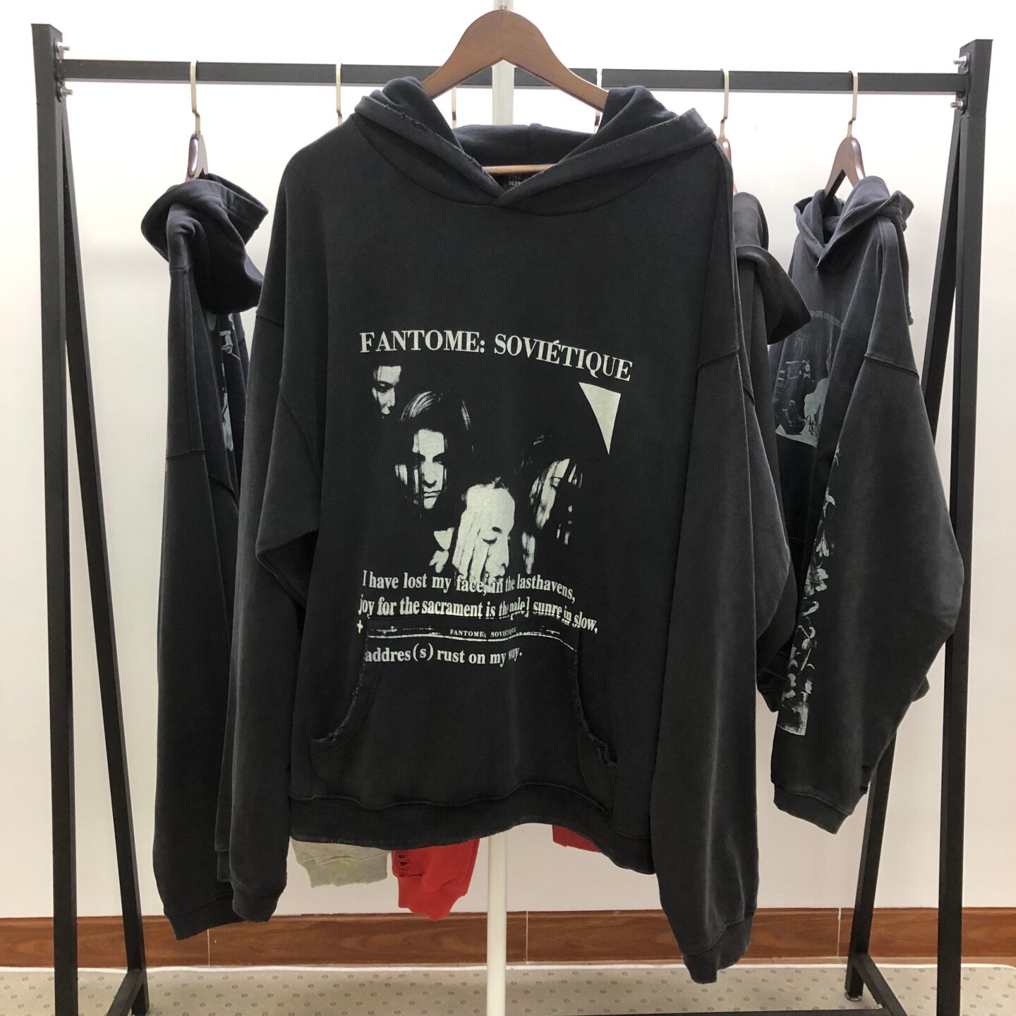 ERD忧郁的富二代苏联魅影人像洗水做旧破坏连帽卫衣帽衫男女潮