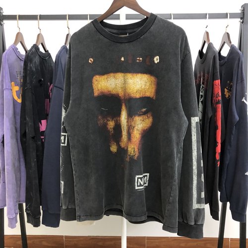 Saint x NIN九寸钉乐队 x BerBerJin三方联名洗水做旧长袖T恤男潮
