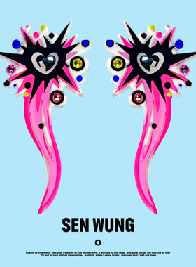 SEN WUNG【烟花之火】炸裂烟花超酷水钻耳钉原创设计个性手绘耳夹