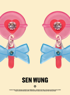 SEN WUNG【甜蜜一瞬】粉色棒棒糖耳钉原创可爱蓝色蝴蝶结耳夹