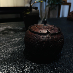 红酸枝诧寂风圆形工艺实木酒红家居禅意装饰香炉10×10×8