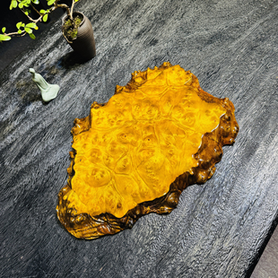 黄金樟满榴花实木自然随形边底台家居装饰干泡茶盘42×32×2.2