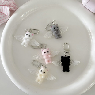 韩系ins风小众设计感可爱植绒猫咪钥匙扣适用于手机挂件包包挂饰