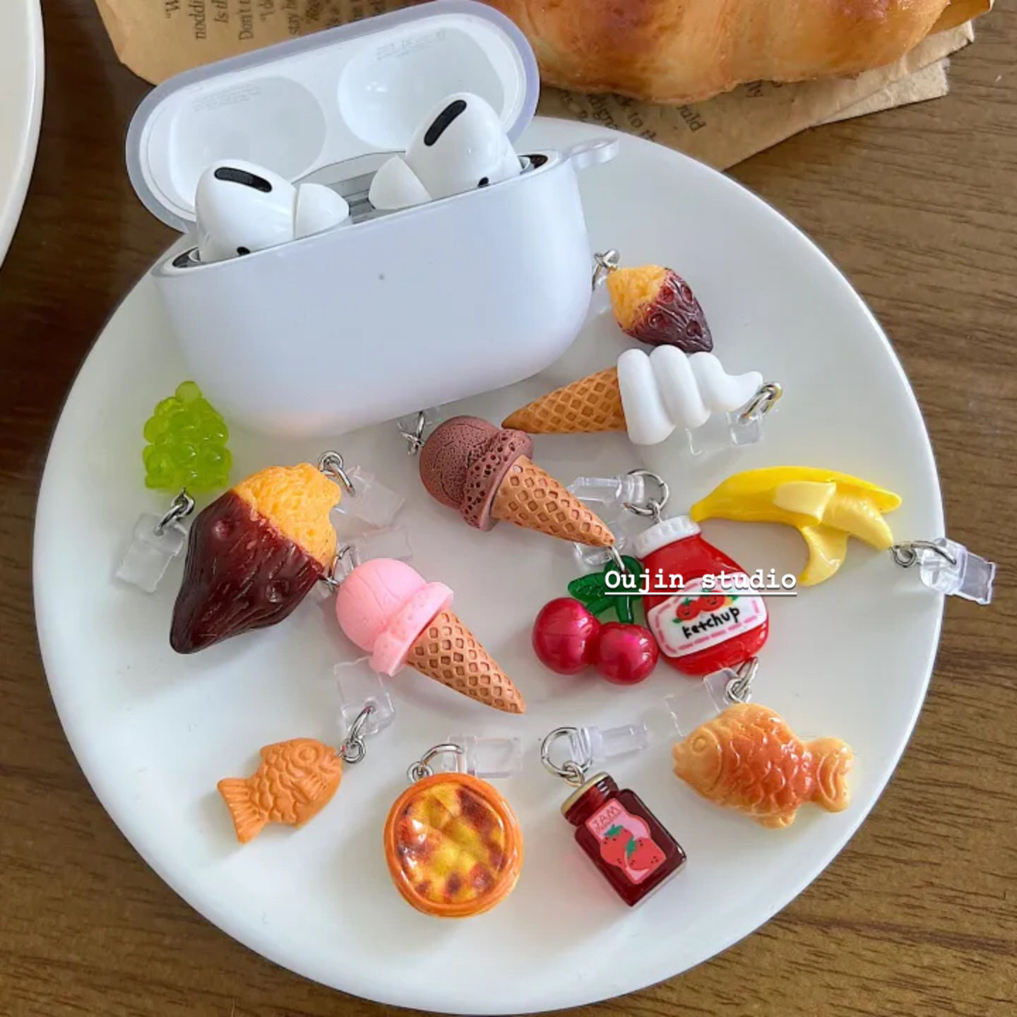 韩系ins风可爱创意食物AirPods耳机套钥匙扣手机防尘塞耳机防尘