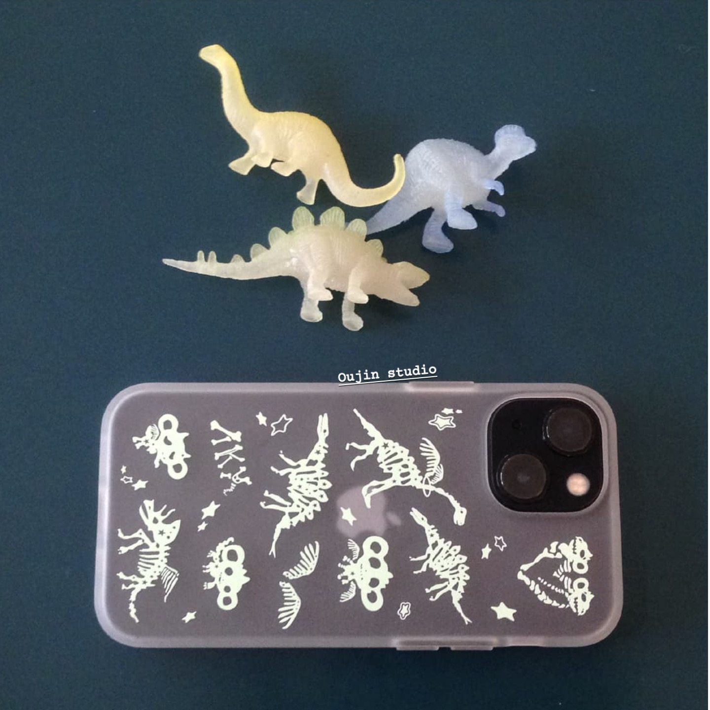 韩系清新薄荷了恐龙骨架印花个性苹果iPhone17pro/16/15promax半透磨砂软壳14手机壳卡通保护套可爱