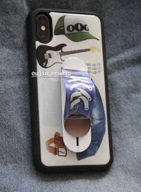 韩国ins同款帆布鞋支架时髦甜酷牛仔裤吉他插画适用iphone17/16pro/15promax/14/13苹果黑边手机壳保护套防摔
