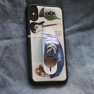 韩国ins同款帆布鞋支架时髦甜酷牛仔裤吉他插画适用iphone17/16pro/15promax/14/13苹果黑边手机壳保护套防摔