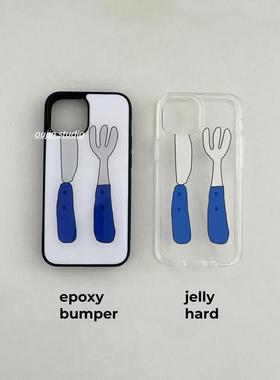 韩国ins小众设计蓝色刀叉亚克力手机壳适用iphone16promax/14新款苹果15pro女15手机壳14promax/13