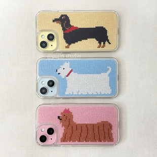韩系小众设计感可爱卡通狗狗插画手机壳适用于iphone16promax/15pro/14/13/12/11韩版高透亚克力苹果保护套