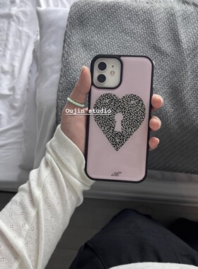 韩系ins风简约高级感少女粉色豹纹爱心适用iphone16/15promax/14/13黑边亚克力手机壳时髦苹果保护套