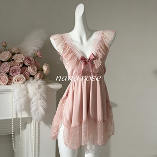 【纯爱少女】甜美特别漂亮掐腰裙睡衣露背网纱蕾丝吊带睡裙女纯欲