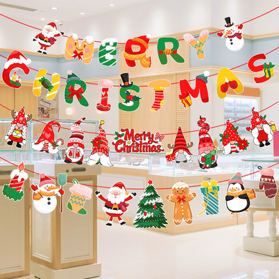 圣诞节装饰品拉旗拉花商场珠宝店面餐厅氛围场景布置圣诞老人挂饰