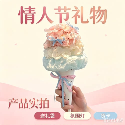 创意冰淇淋香皂花花束成品可爱甜筒杯情人节送女友儿童生日礼物