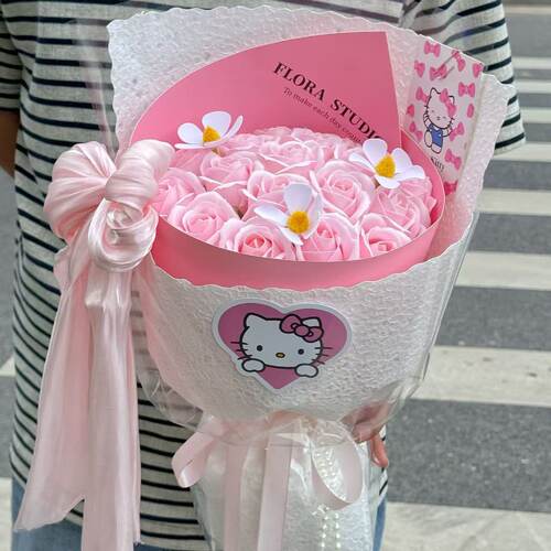 香皂花可爱玩偶kt玫瑰花束仿真花情人节礼物送女友生日成人礼皂花