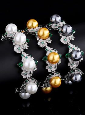 奥地利宫廷花朵珍珠手链海水灰贝珠淡水手镯大溪地宫廷风女款批发