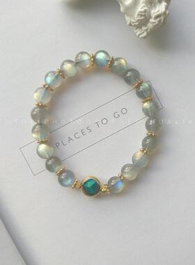 守护天然彩光灰月光石手链小众设计水晶手串清新网红闺蜜手链女