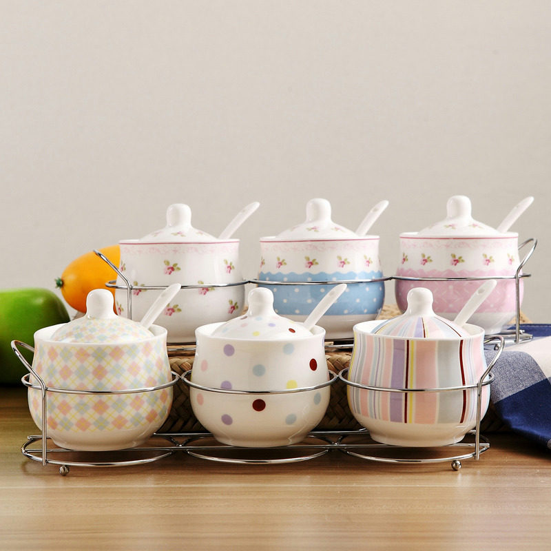 包邮 景德镇陶瓷调料盒 装盐罐佐料罐调味罐三件套 送架子送勺子|ruв категории кухня/посуда, кухонный Гаджет/кухня хранения, тарного хранения/кухня хранения посуды, приправы бутылки - от Buy2taobao.com для оказания профессиональной услуги покупки агента Taobao