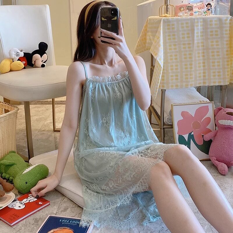 性感吊带睡裙女夏季春秋薄款若隐若现2023年新款蕾丝花边纯欲睡衣