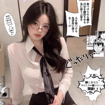 教师职业装透视白衬衫女长袖御姐风雪纺衬衣ol秘书包臀裙趣情制服