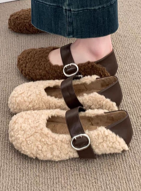 28260保暖冬季毛毛豆豆鞋女款加绒浅口单鞋百搭毛绒