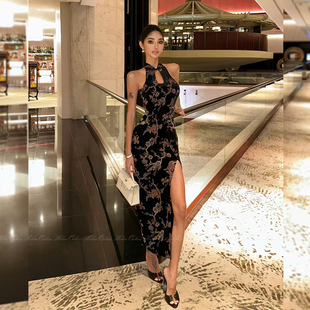 丝绒烧花裙女显瘦高级感镂空盘扣开衩旗袍裙 复古无袖 HELEN 新中式