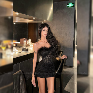 蕾丝衫 带胸垫 女性感高级显瘦重工抹胸上衣 千金小香风毛领 HELEN