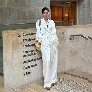 两件套 女显瘦翻领外套宽松阔腿西裤 HELEN 轻奢高级感气质缎面套装