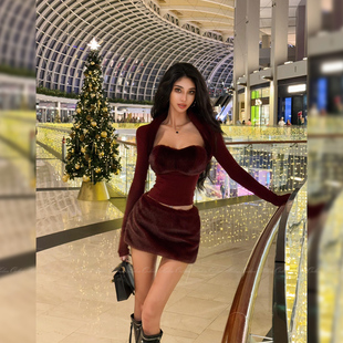 抹胸坎肩开衫 HELEN 带胸垫 冬日氛围感三件套 &毛绒半裙 暖绵羊绒