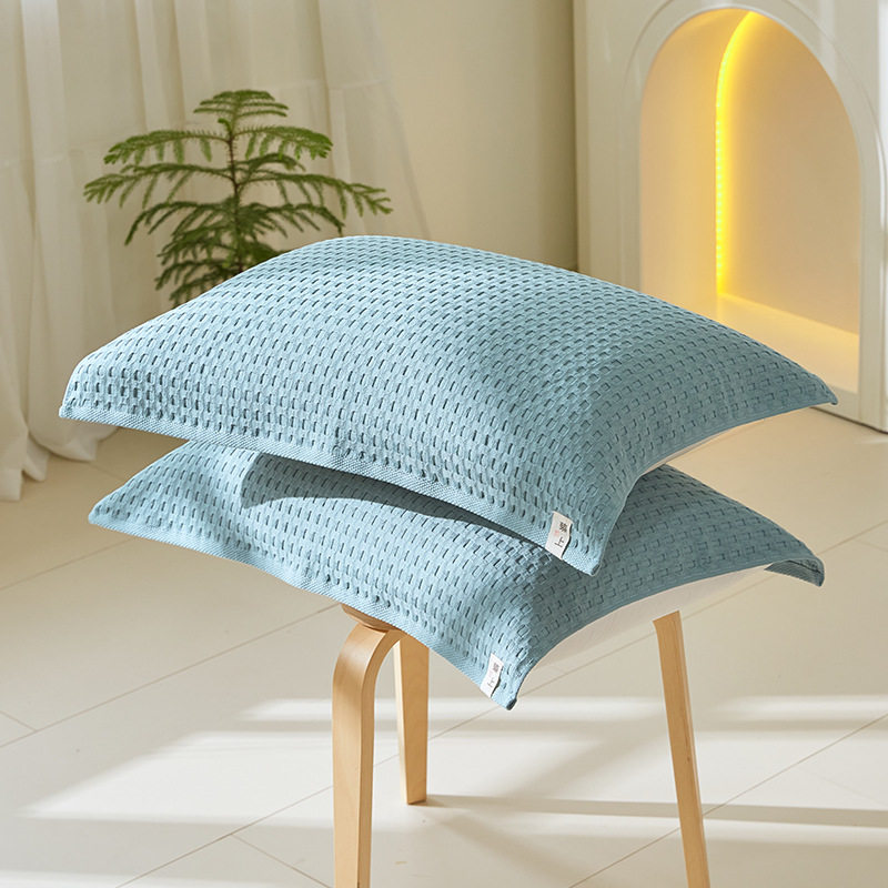 素色简约蜂窝华夫格枕巾一对装家用情侣成人柔软舒适全棉枕头盖巾