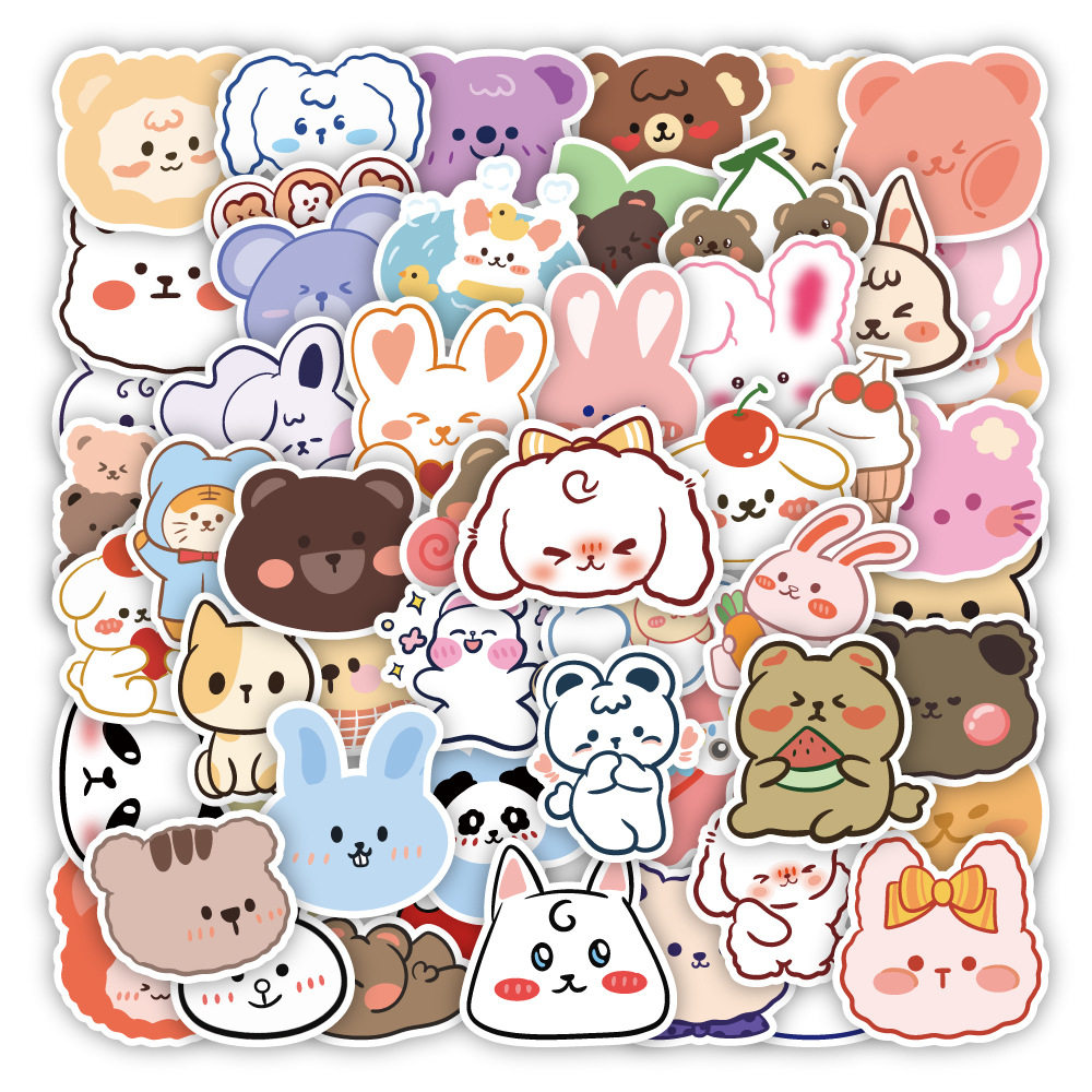 60张新款可爱卡通熊韩系原创涂鸦贴纸装饰手账文具盒书包防水贴画
