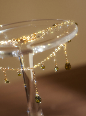 JUNJUN STUDIO橄榄绿显白流苏轻奢美产14k包金手链高级感小众设计