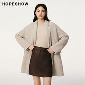 日常价 红袖 秋新款 女装 单排扣落肩中长双面呢大衣