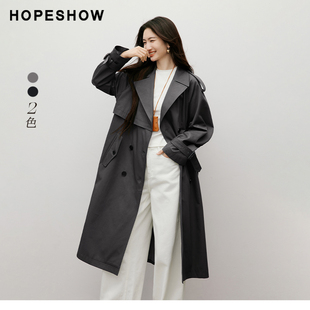 系带双排扣插肩袖 2025秋女装 红袖 翻驳领中长风衣外套 清仓