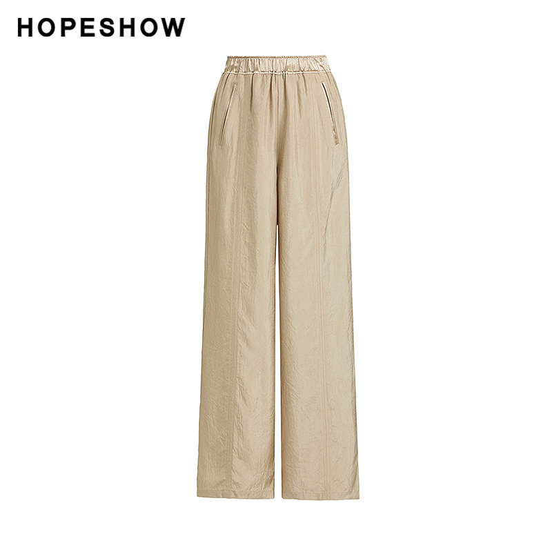 红袖秋新款女装拼接结构线松紧腰长裤