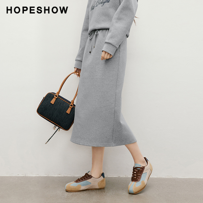 【日常价】红袖2025春新款女装松紧腰后开叉直筒半身裙