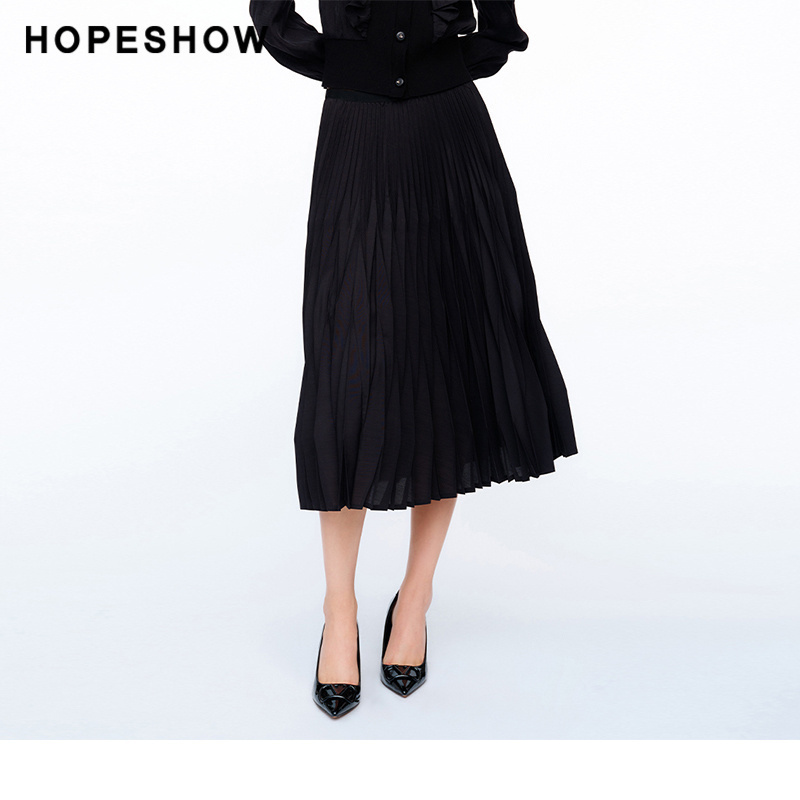 红袖春新款女装纯色立体压褶A字半身裙