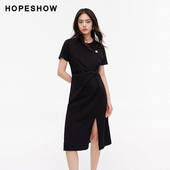 日常价 红袖 夏新款 女装 立体扭结开叉圆领套头连衣裙