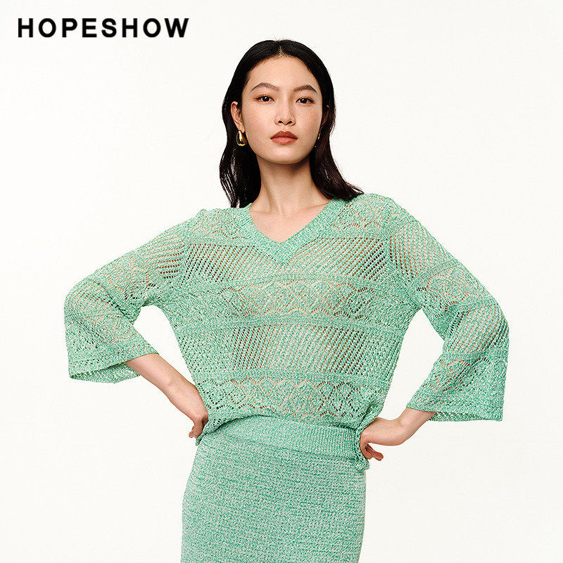 【日常价】红袖夏新款女装肌理喇叭袖V领套头针织衫,女装/女士精品,毛针织衫,淘宝优惠券,粉丝福利购,淘宝优惠卷