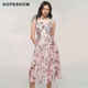 日常价 红袖 秋新款 女装 玫瑰印花收腰V领套头吊带裙